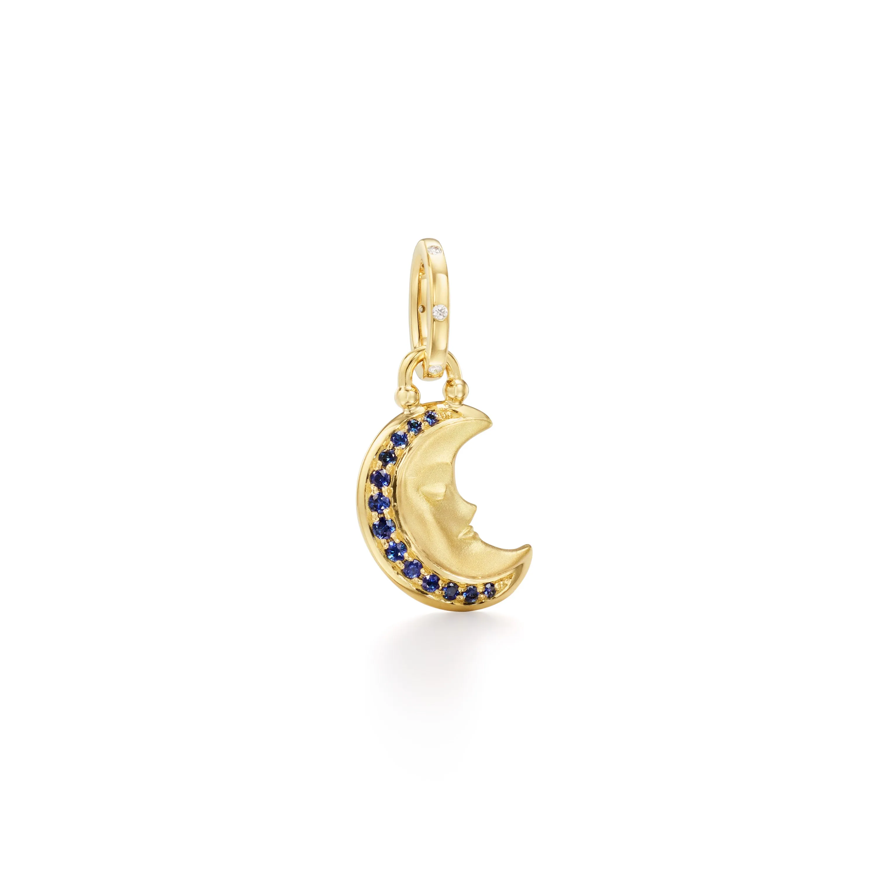 18K Blue Sapphire Crescent Moon Pendant sold by TEMPLE ST CLAIR