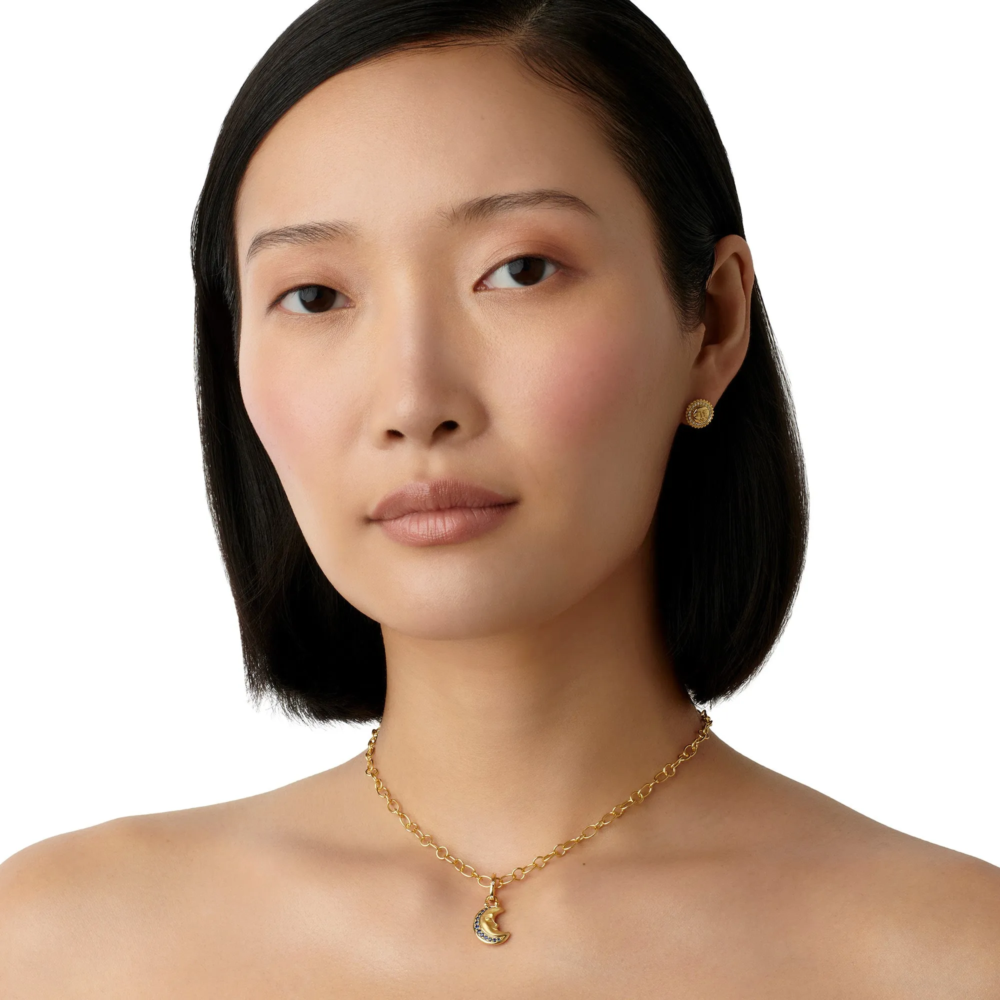 18K Blue Sapphire Crescent Moon Pendant sold by TEMPLE ST CLAIR product image thumbnail 3