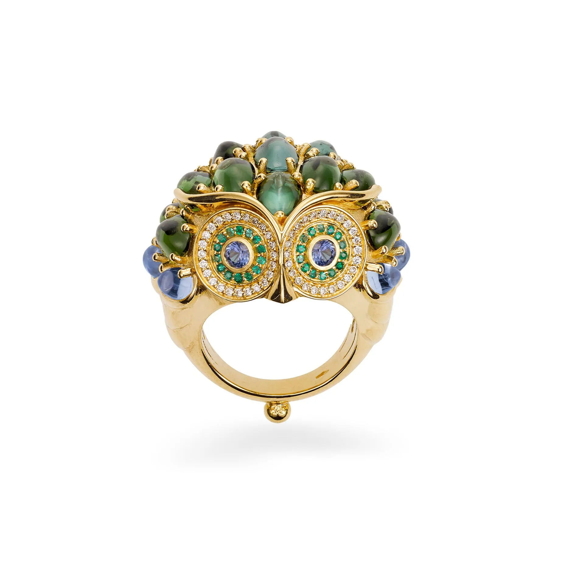 18K Indicolite Temple Owl Ring sold by TEMPLE ST CLAIR