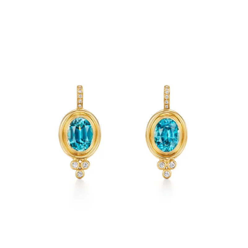 18K Blue Zircon Classic Temple Earrings sold by TEMPLE ST CLAIR