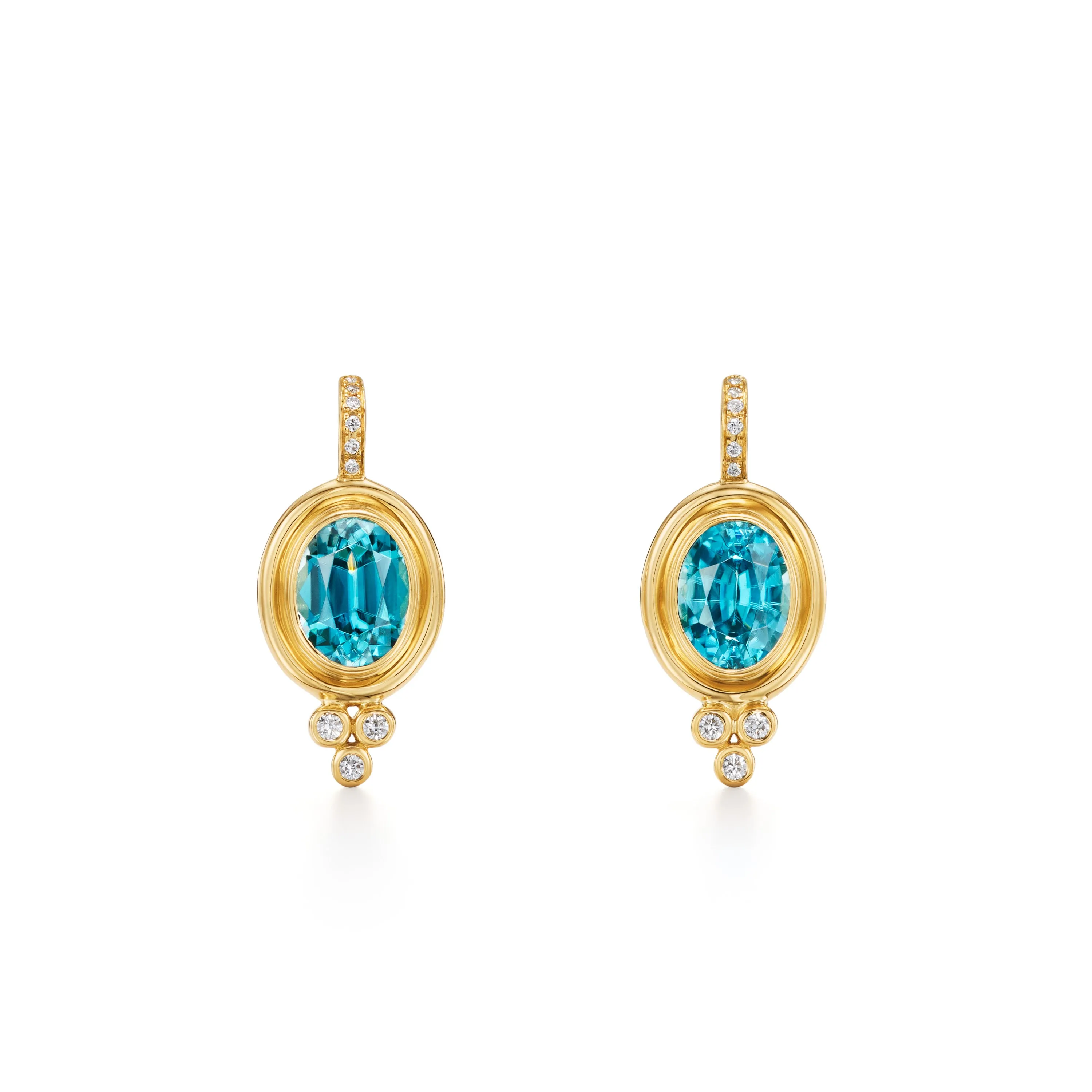18K Blue Zircon Classic Temple Earrings sold by TEMPLE ST CLAIR