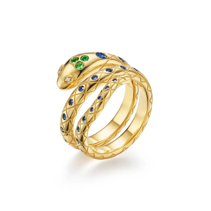 18K Blue Sapphire Delphi Serpent Ring made by TEMPLE ST CLAIR