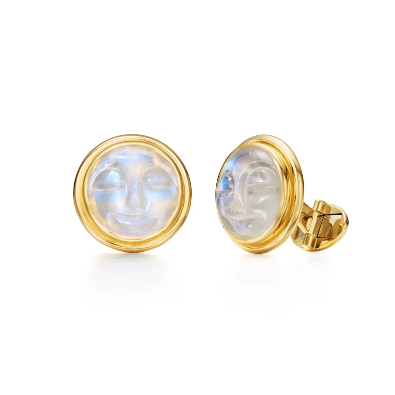 18K Blue Moonstone Moonface Cufflinks made by TEMPLE ST CLAIR