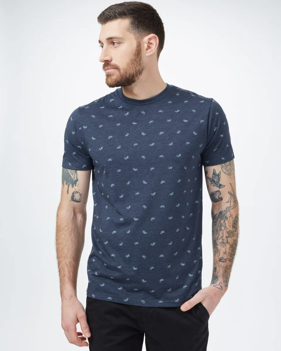 Bike Around Print T-Shirt (Midnight Blue Heather/Tourmaline) sold by tentree