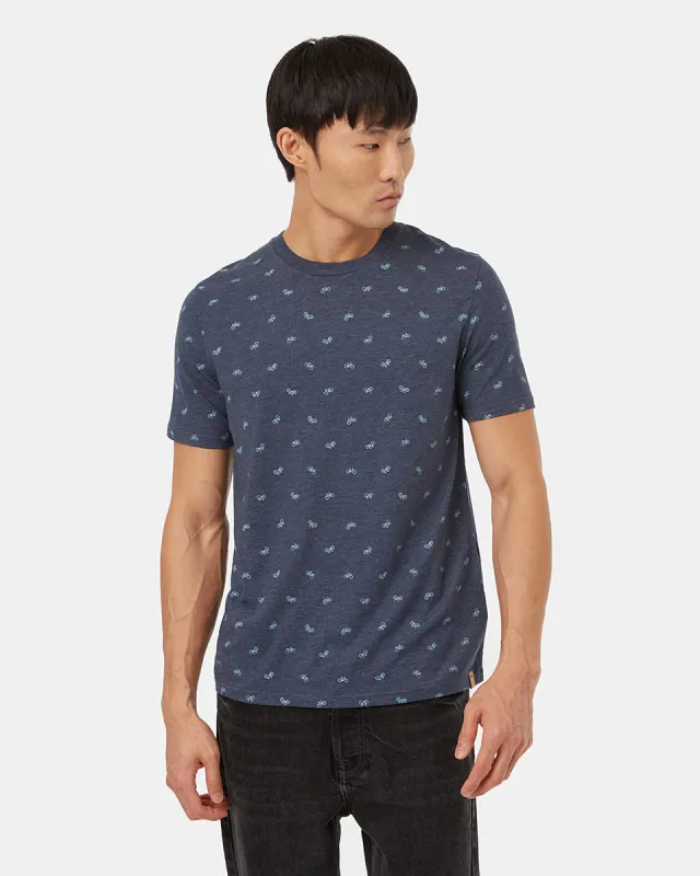 Bike Around Print T-Shirt (Midnight Blue Heather/Tourmaline) sold by tentree