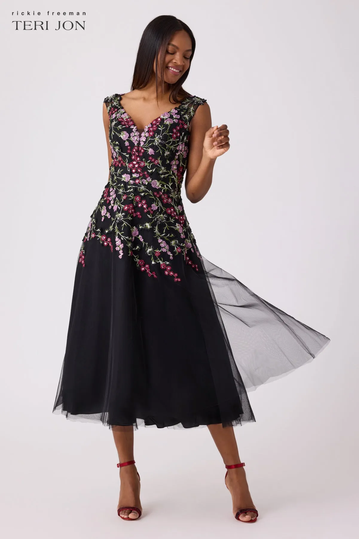 Embroidered Tulle Fit N Flare Dress sold by Teri Jon product image thumbnail 2