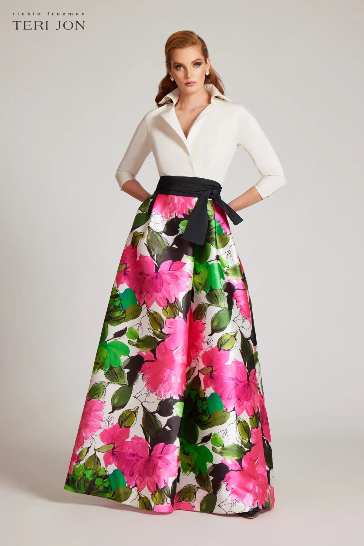 Taffeta Floral Mikado Shirtdress sold by Teri Jon product image thumbnail 3