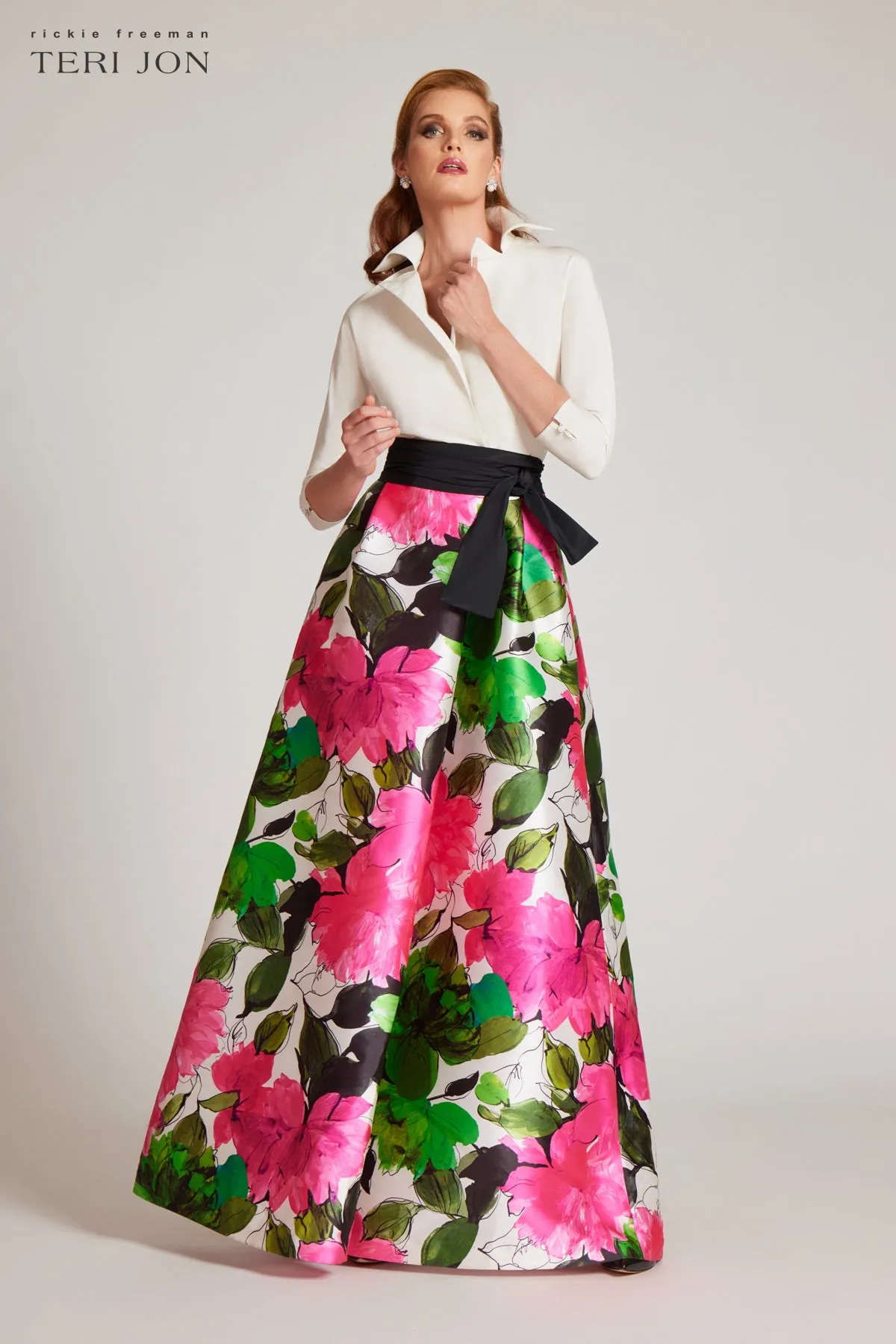 Taffeta Floral Mikado Shirtdress sold by Teri Jon product image thumbnail 2