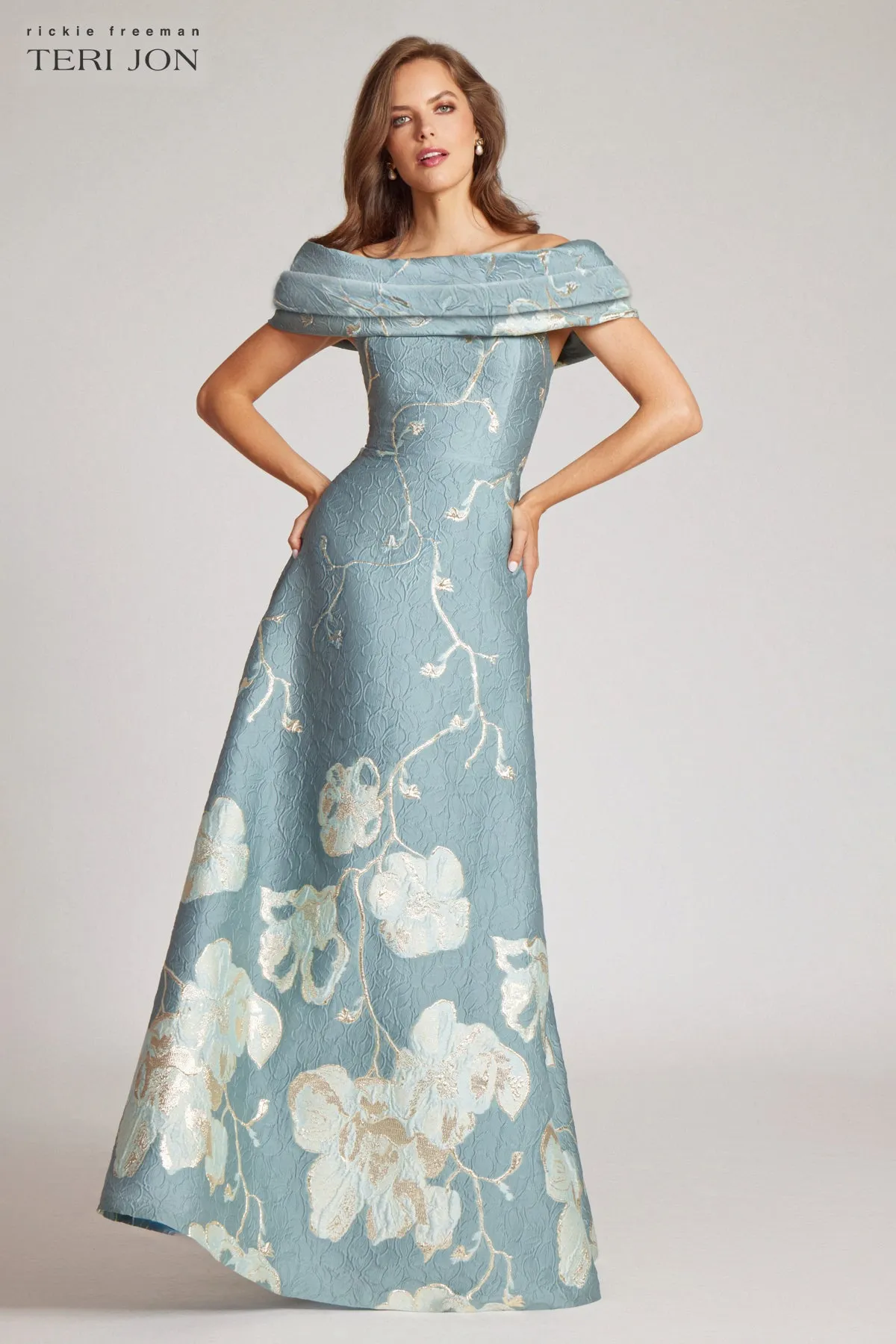 Off The Shoulder Floral Border Gown sold by Teri Jon product image thumbnail 2