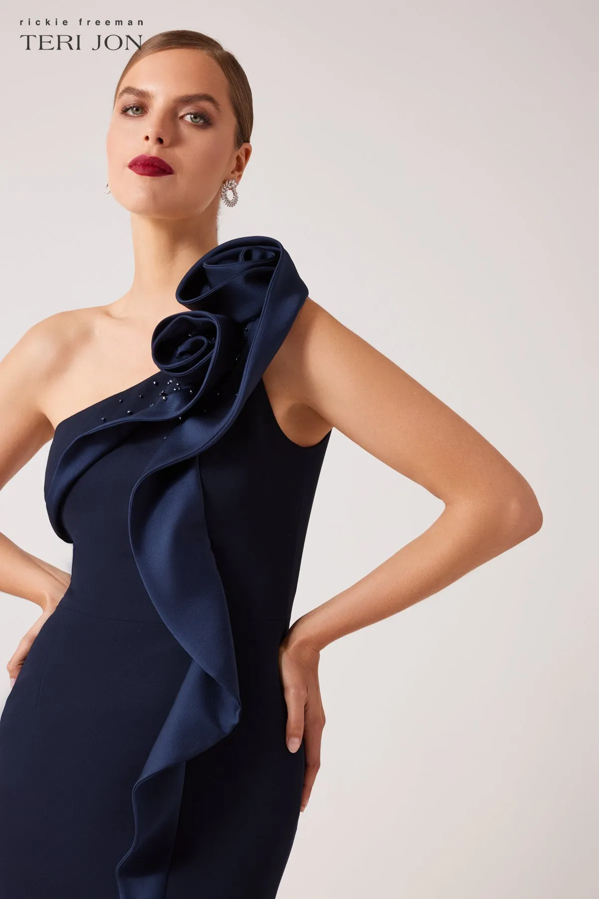 Formal Crepe Trim Self Flower Gown sold by Teri Jon product image thumbnail 2