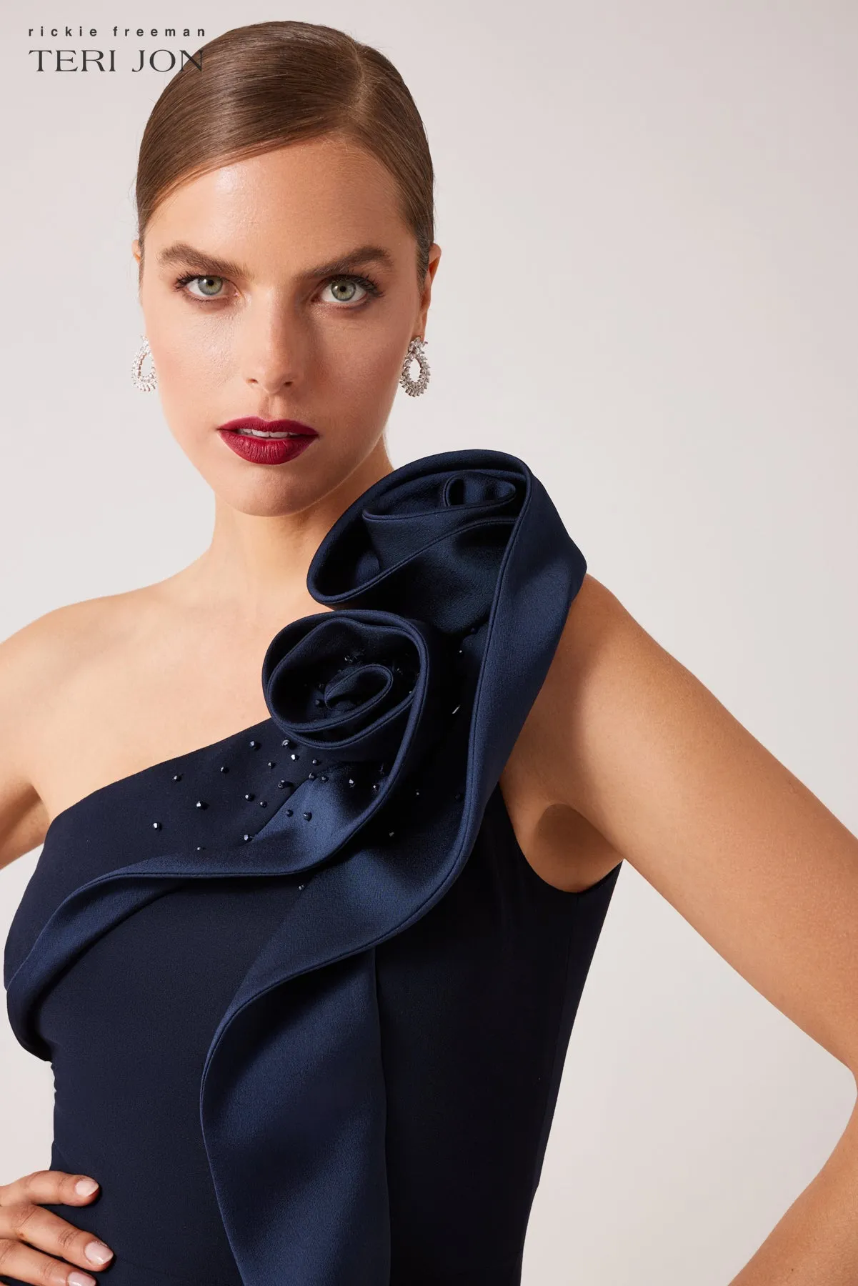 Formal Crepe Trim Self Flower Gown sold by Teri Jon product image thumbnail 3