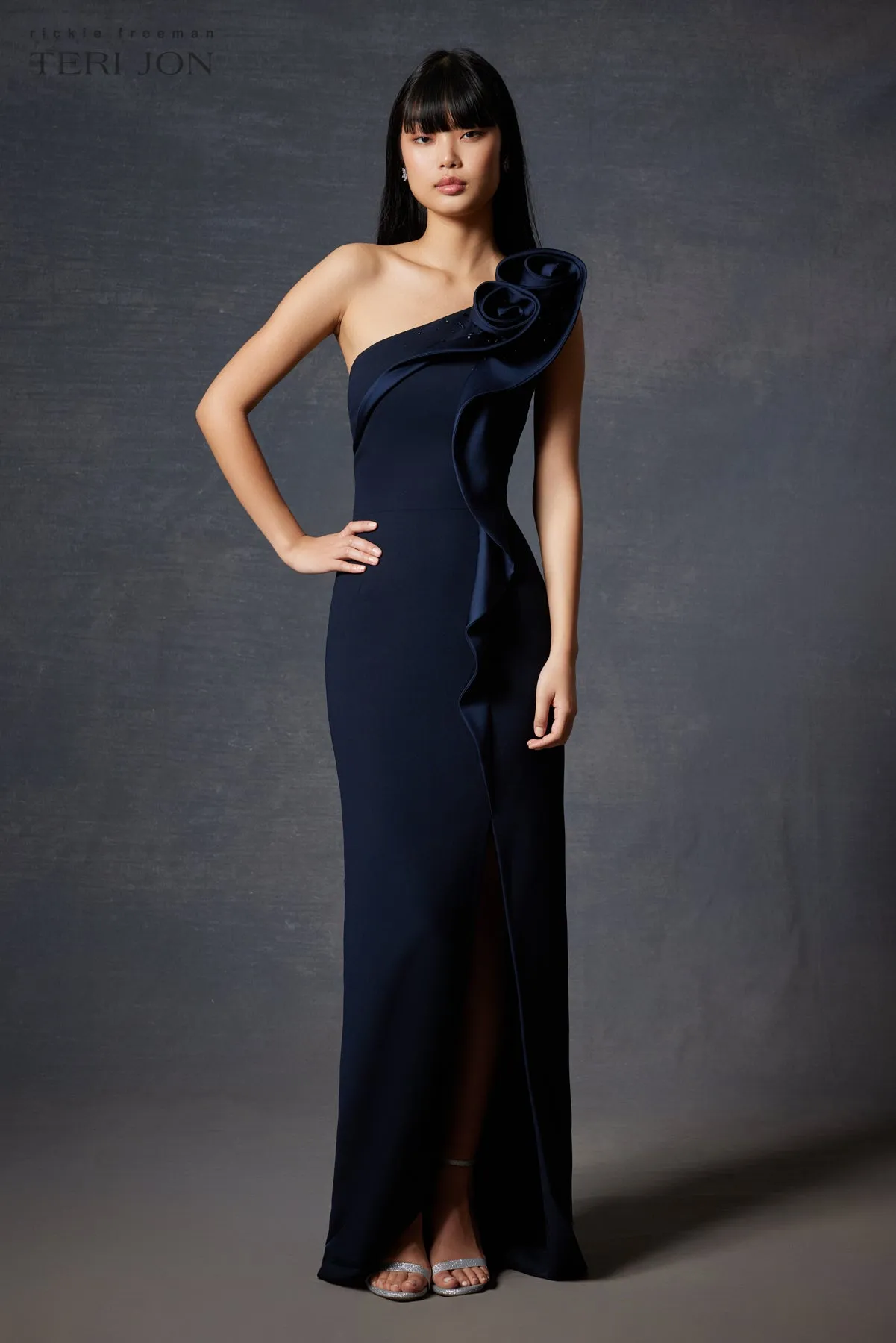 Formal Crepe Trim Self Flower Gown sold by Teri Jon product image thumbnail 4