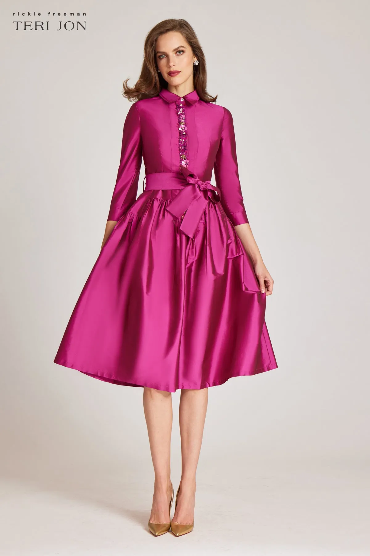 Taffeta Shirtdress With Beaded Placket sold by Teri Jon product image thumbnail 5
