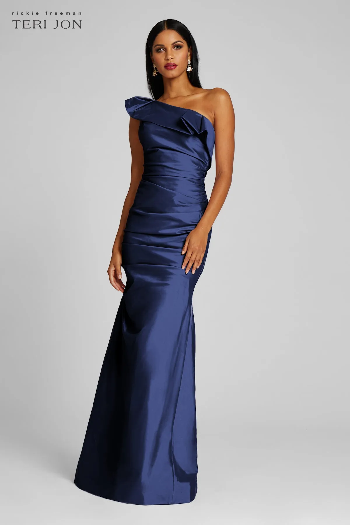One Shoulder Pleat Draped Stretch Taffeta Gown sold by Teri Jon product image thumbnail 4