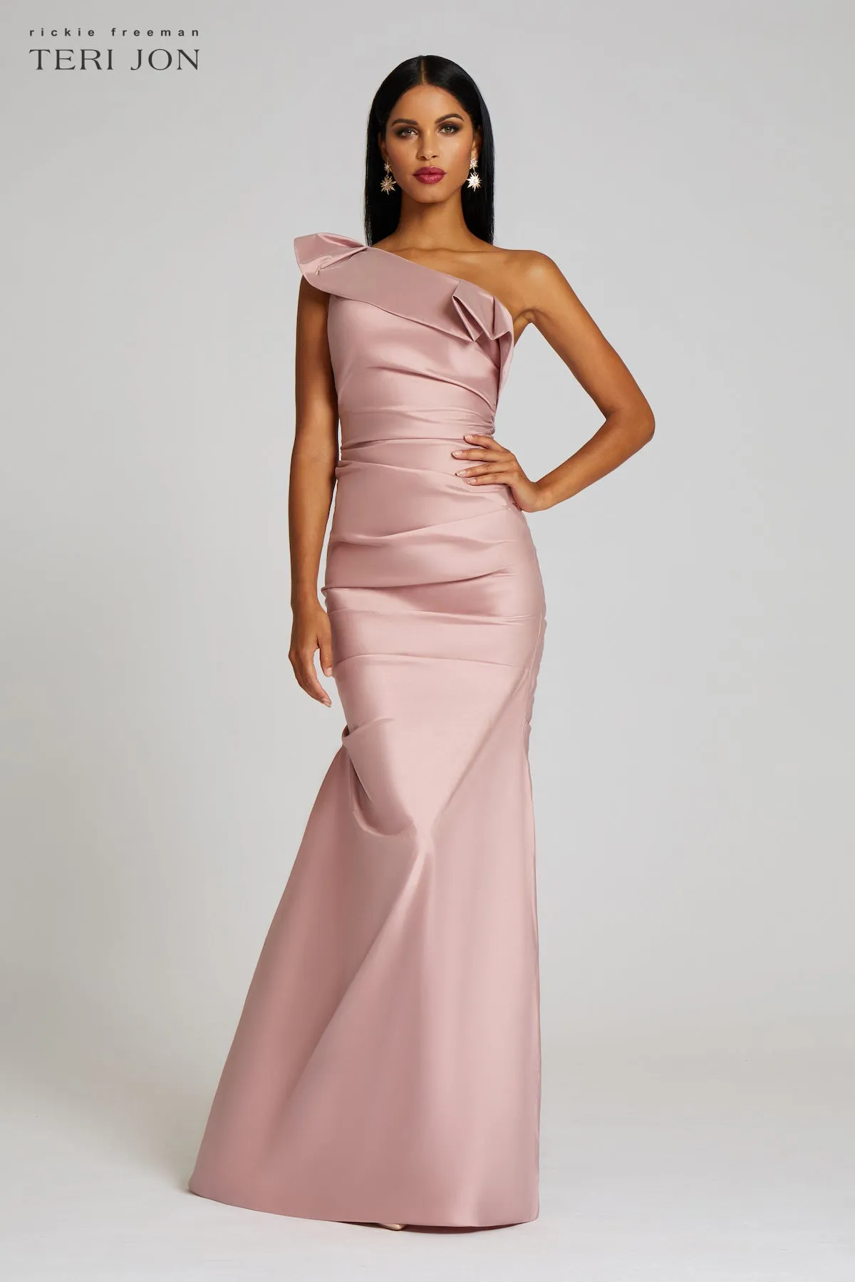 One Shoulder Pleat Draped Stretch Taffeta Gown sold by Teri Jon