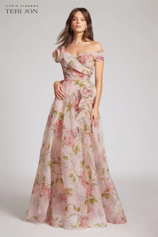 Off the Shoulder Organza Floral Gown sold by Teri Jon