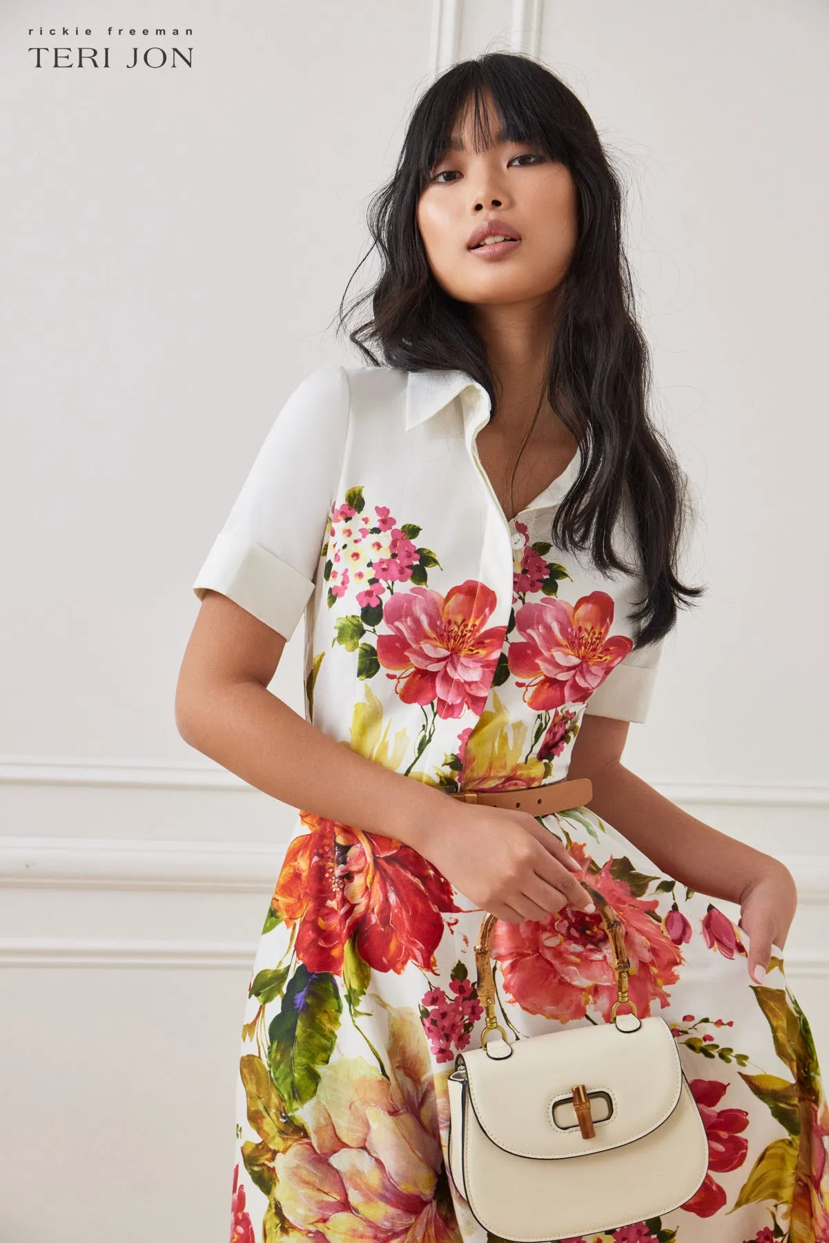 Floral Border Print Shirt Dress sold by Teri Jon product image thumbnail 4