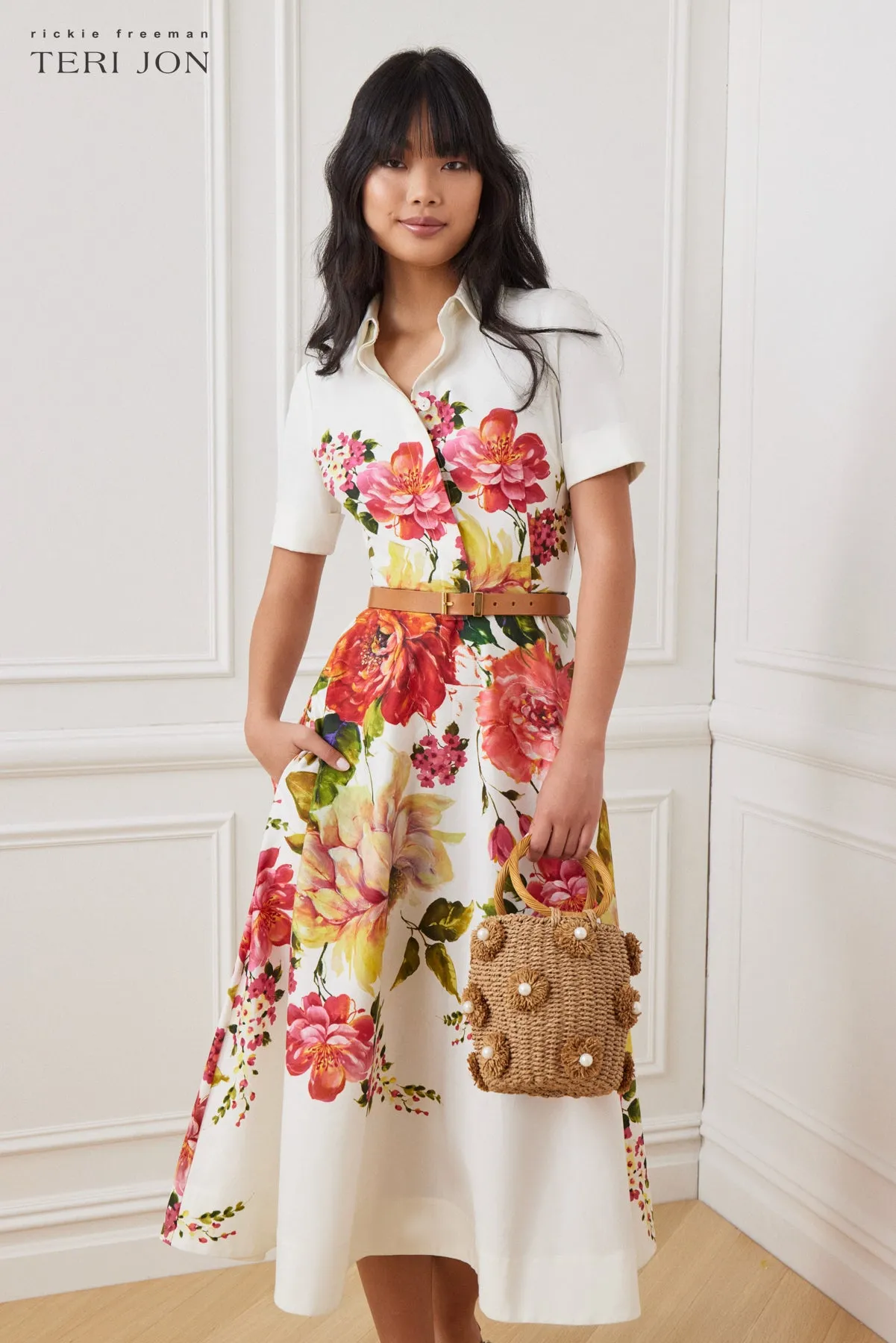 Floral Border Print Shirt Dress sold by Teri Jon product image thumbnail 3