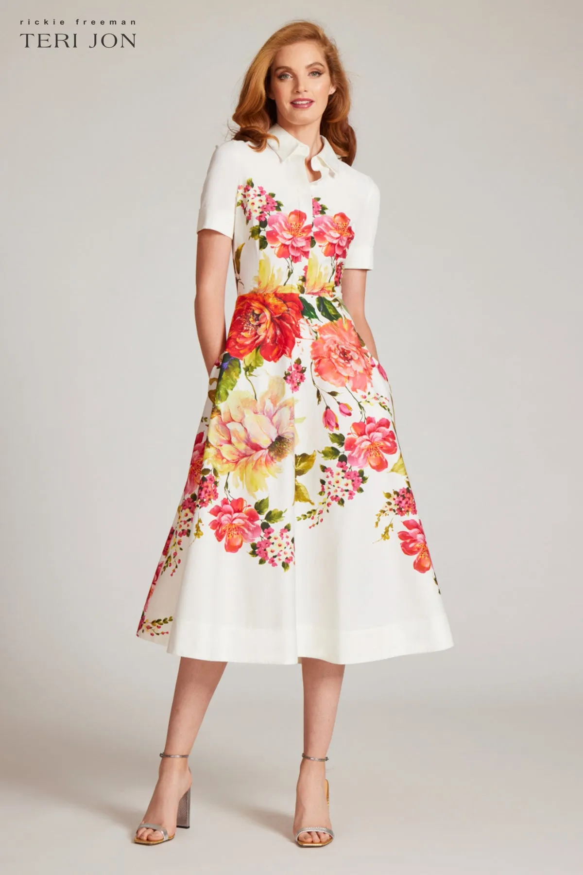 Floral Border Print Shirt Dress sold by Teri Jon product image thumbnail 2