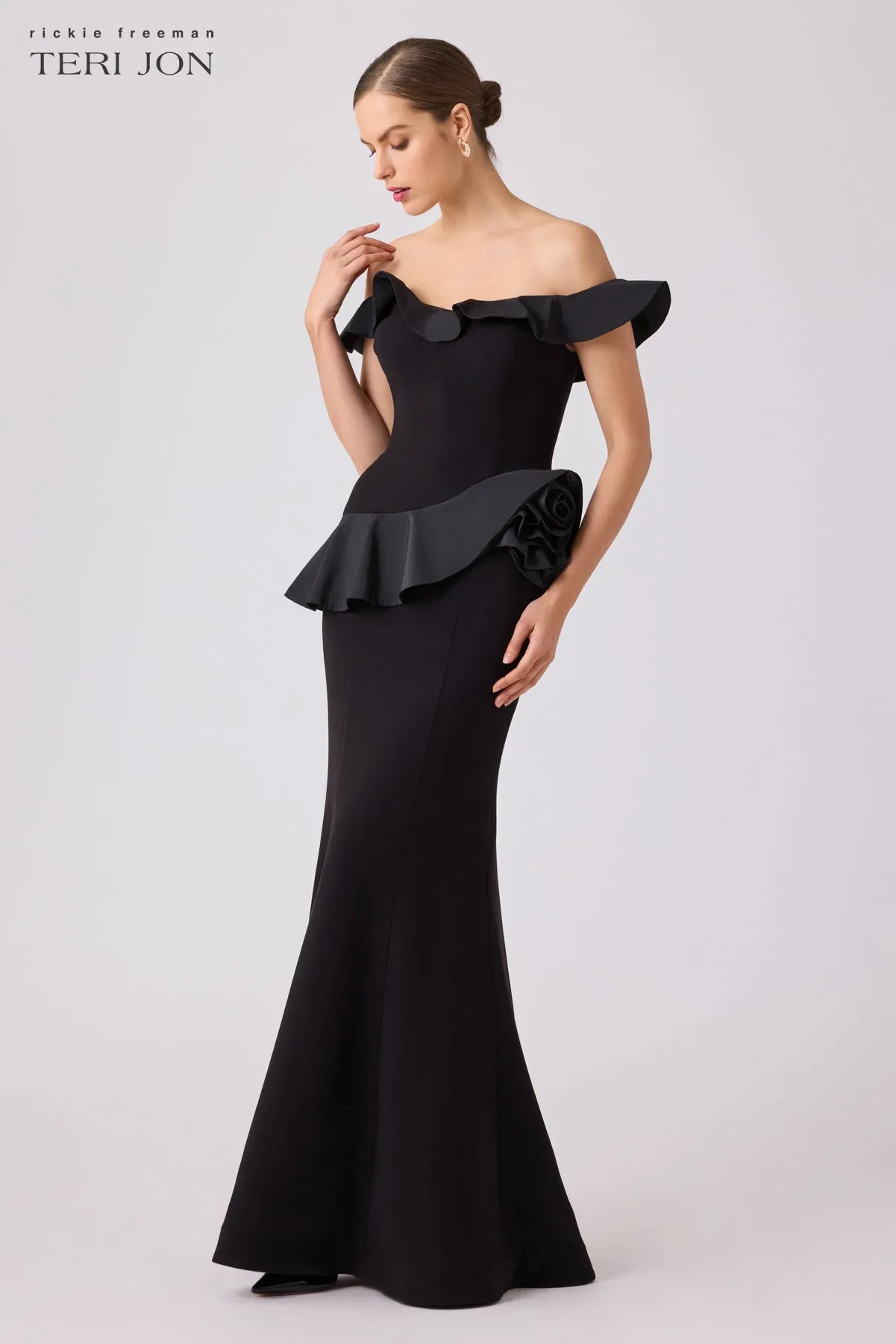 Crepe And Taffeta Ruffle Trim Gown sold by Teri Jon product image thumbnail 4
