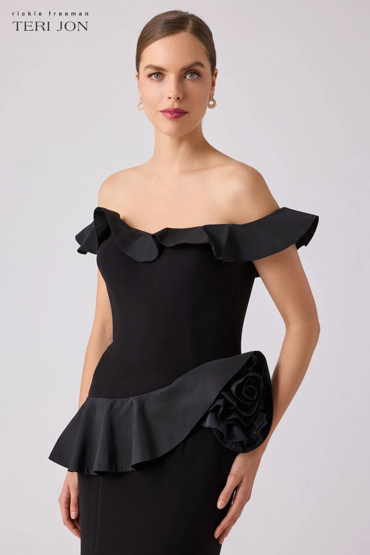 Crepe And Taffeta Ruffle Trim Gown sold by Teri Jon product image thumbnail 5