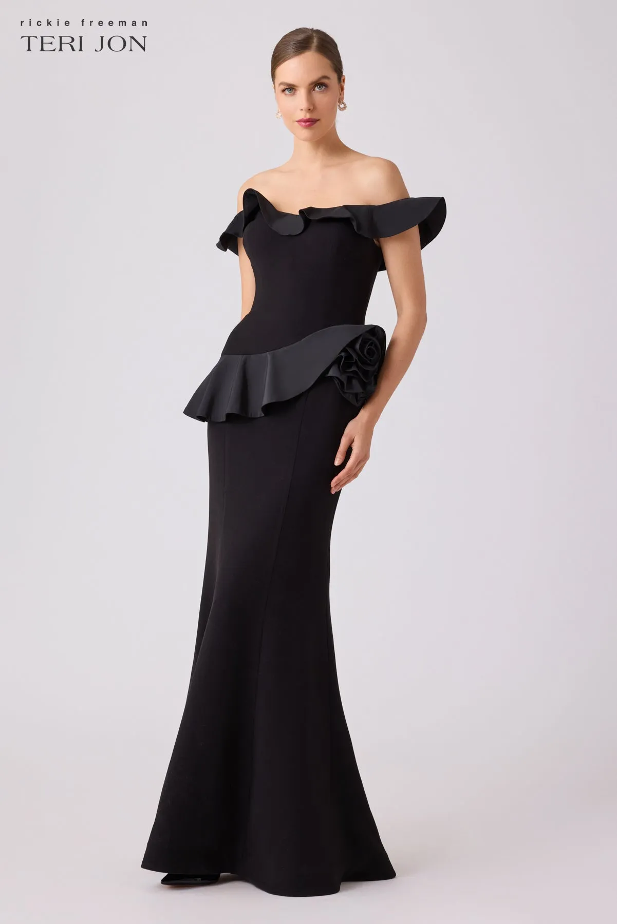 Crepe And Taffeta Ruffle Trim Gown sold by Teri Jon product image thumbnail 2