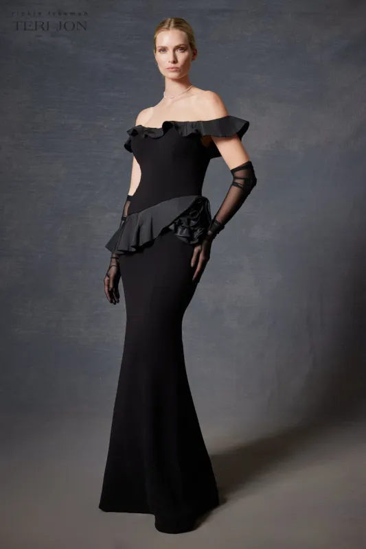 Crepe And Taffeta Ruffle Trim Gown sold by Teri Jon