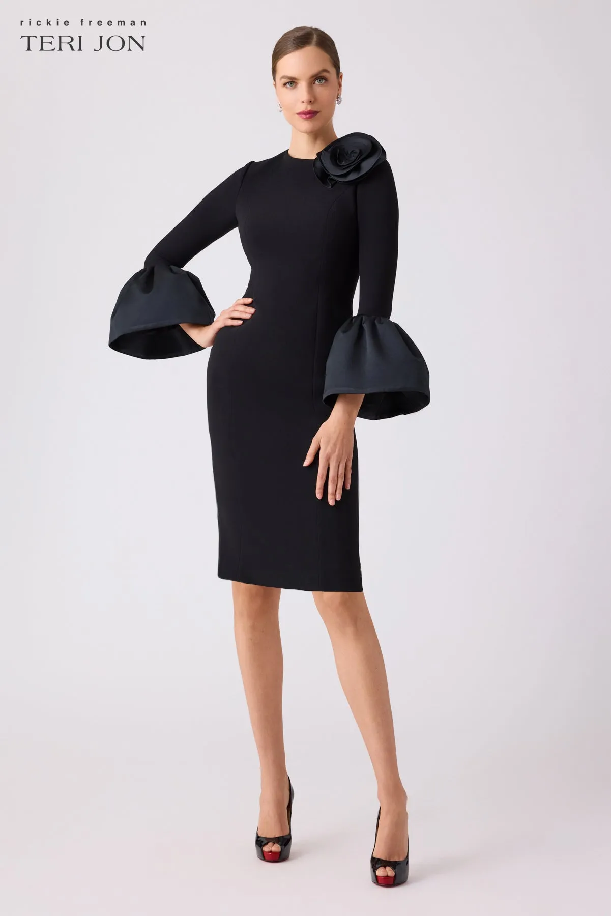 Crepe Dress With Satin Flower Applique Dress sold by Teri Jon product image thumbnail 2