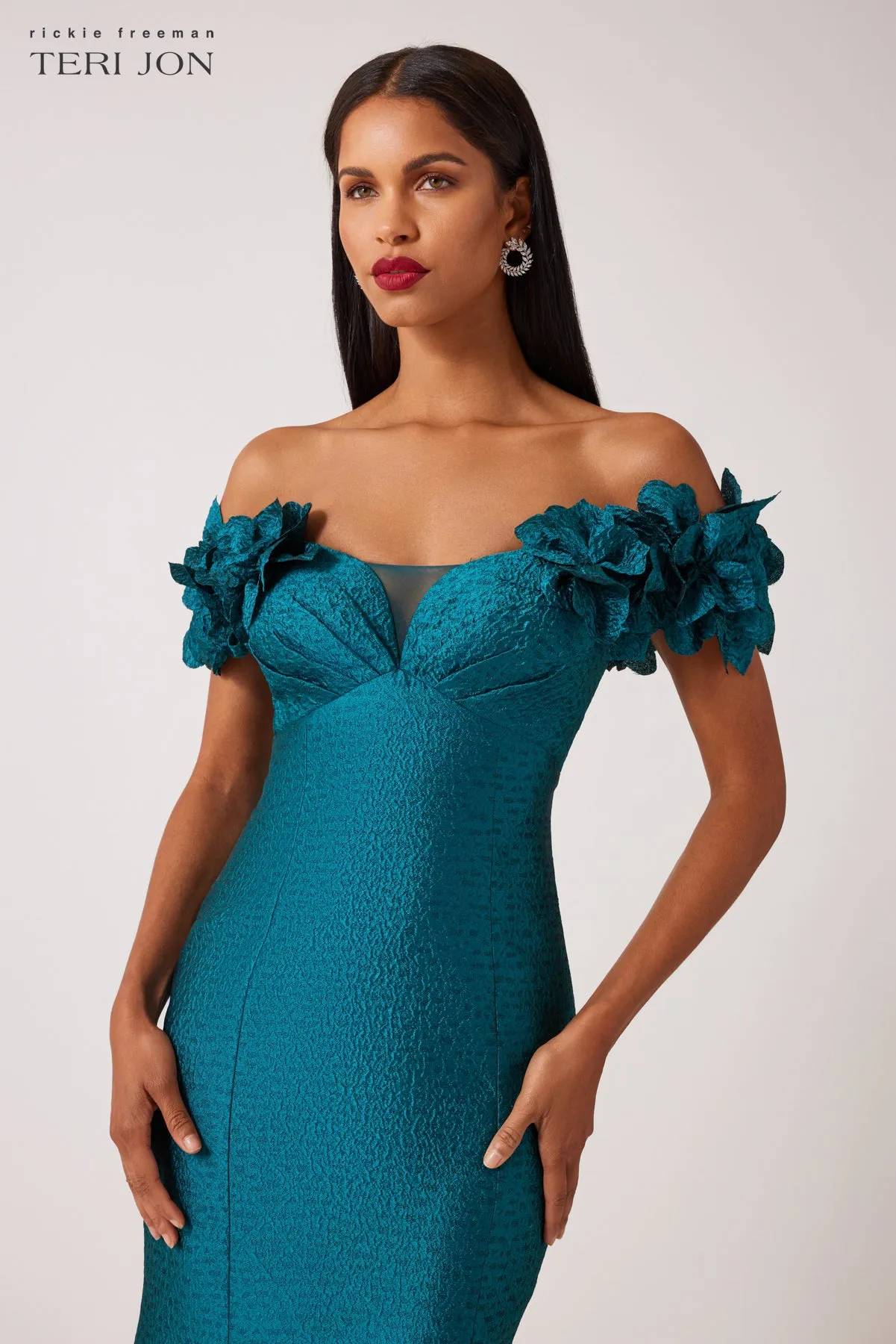 Jacquard Flower Petal Evening Gown sold by Teri Jon product image thumbnail 3