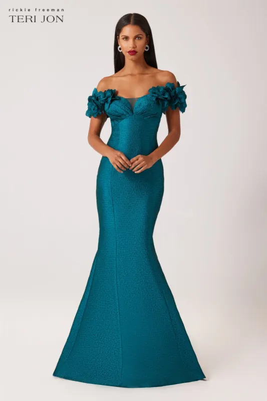 Jacquard Flower Petal Evening Gown sold by Teri Jon