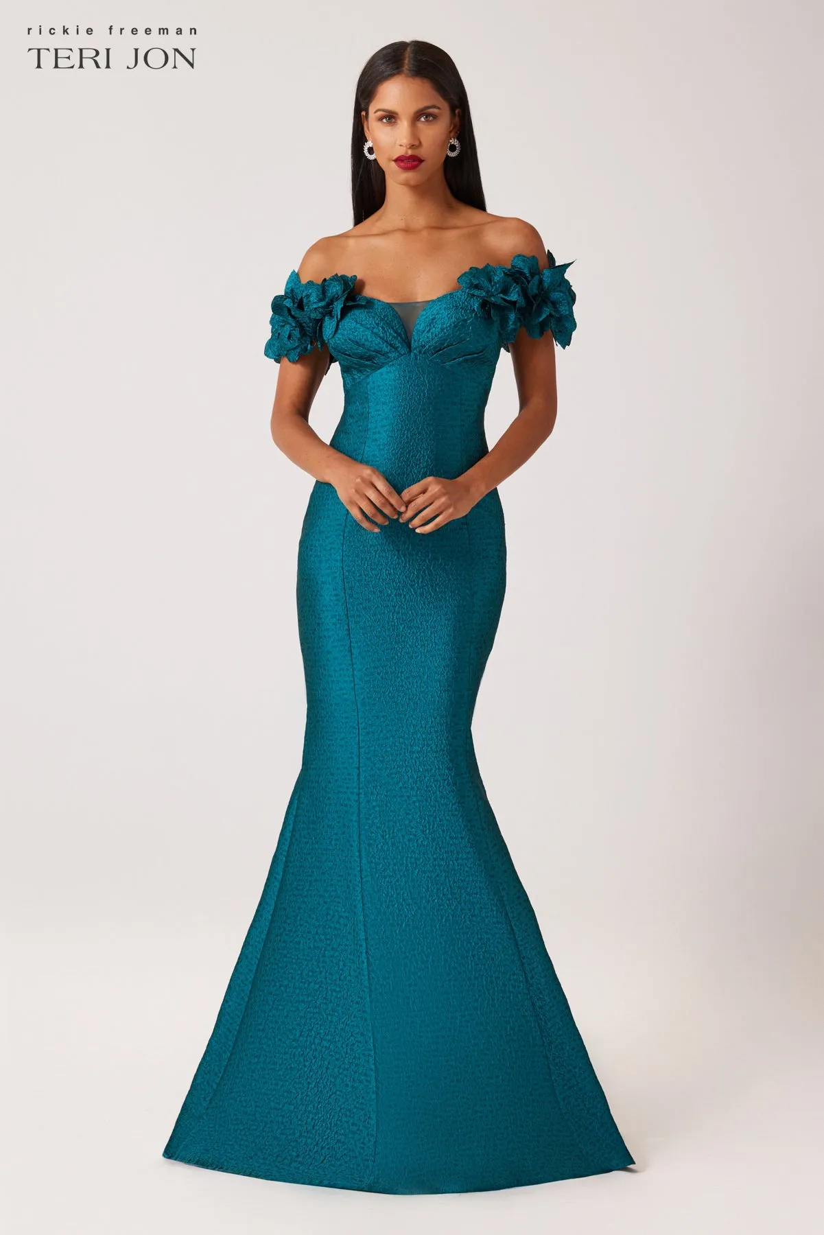 Jacquard Flower Petal Evening Gown sold by Teri Jon