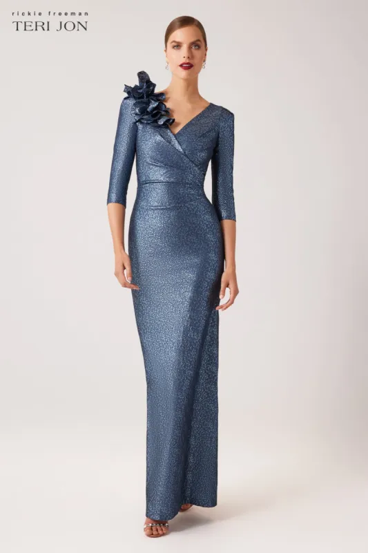 Stretch Metallic Formal Evening Gown sold by Teri Jon