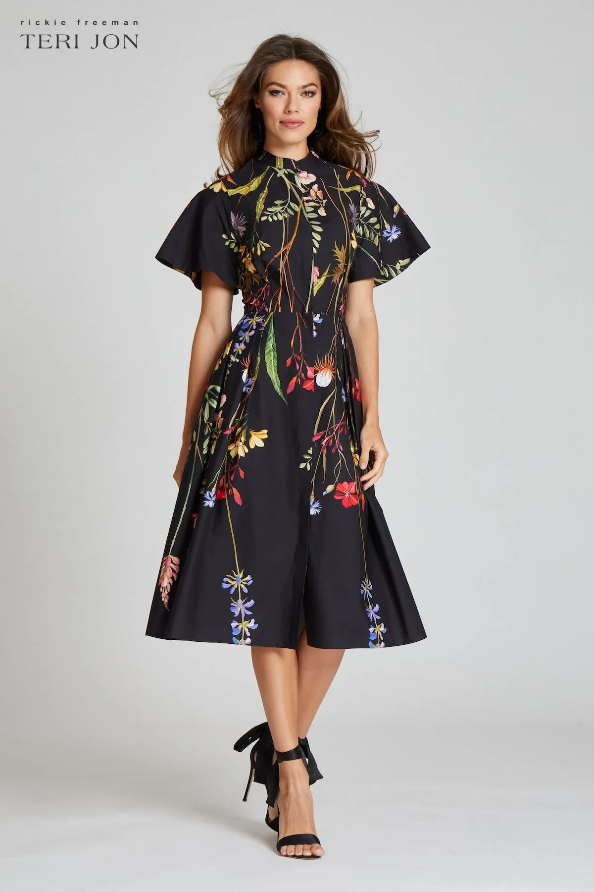 Cotton Floral Tea Length Dress sold by Teri Jon product image thumbnail 2