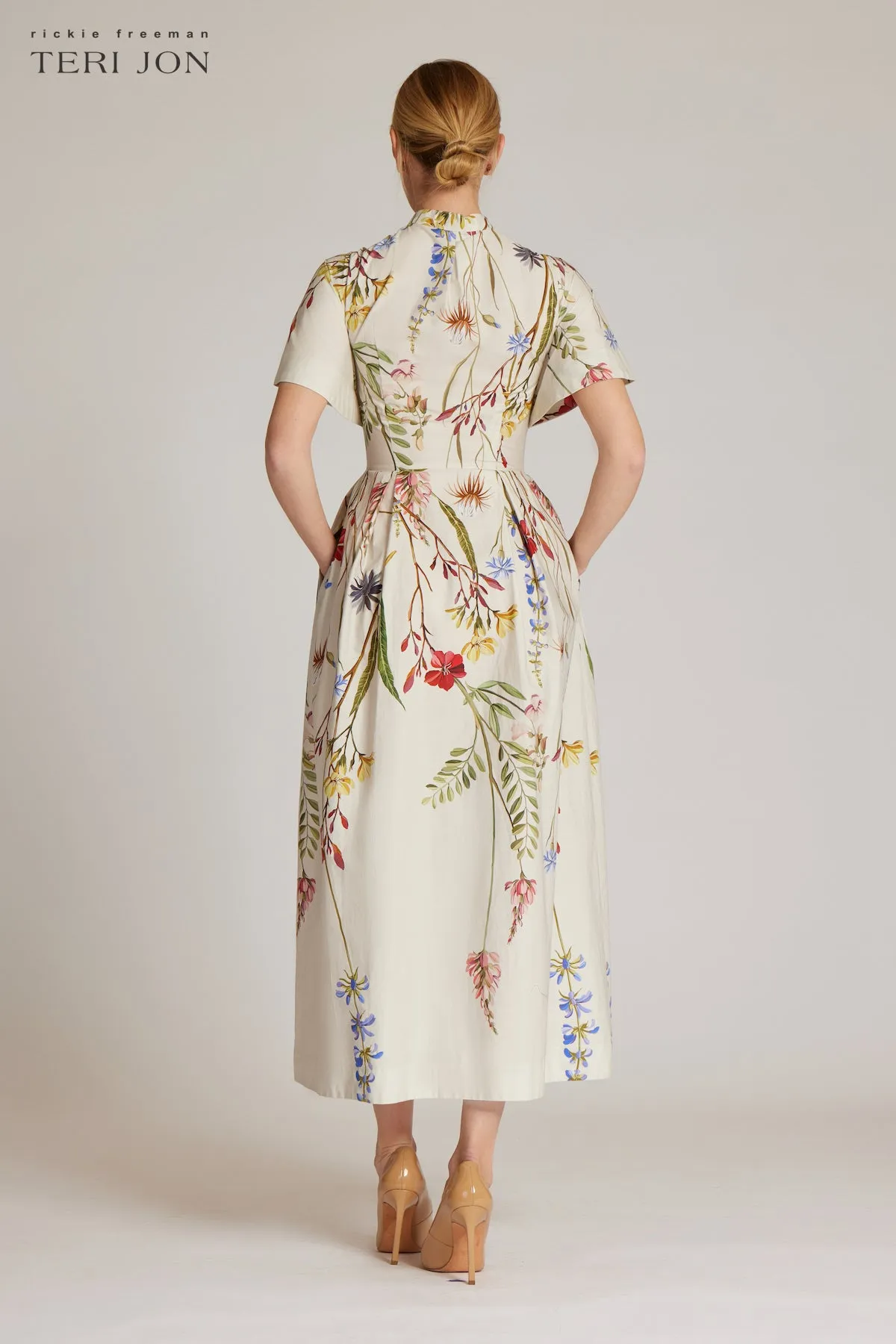 Cotton Floral Tea Length Dress sold by Teri Jon product image thumbnail 4