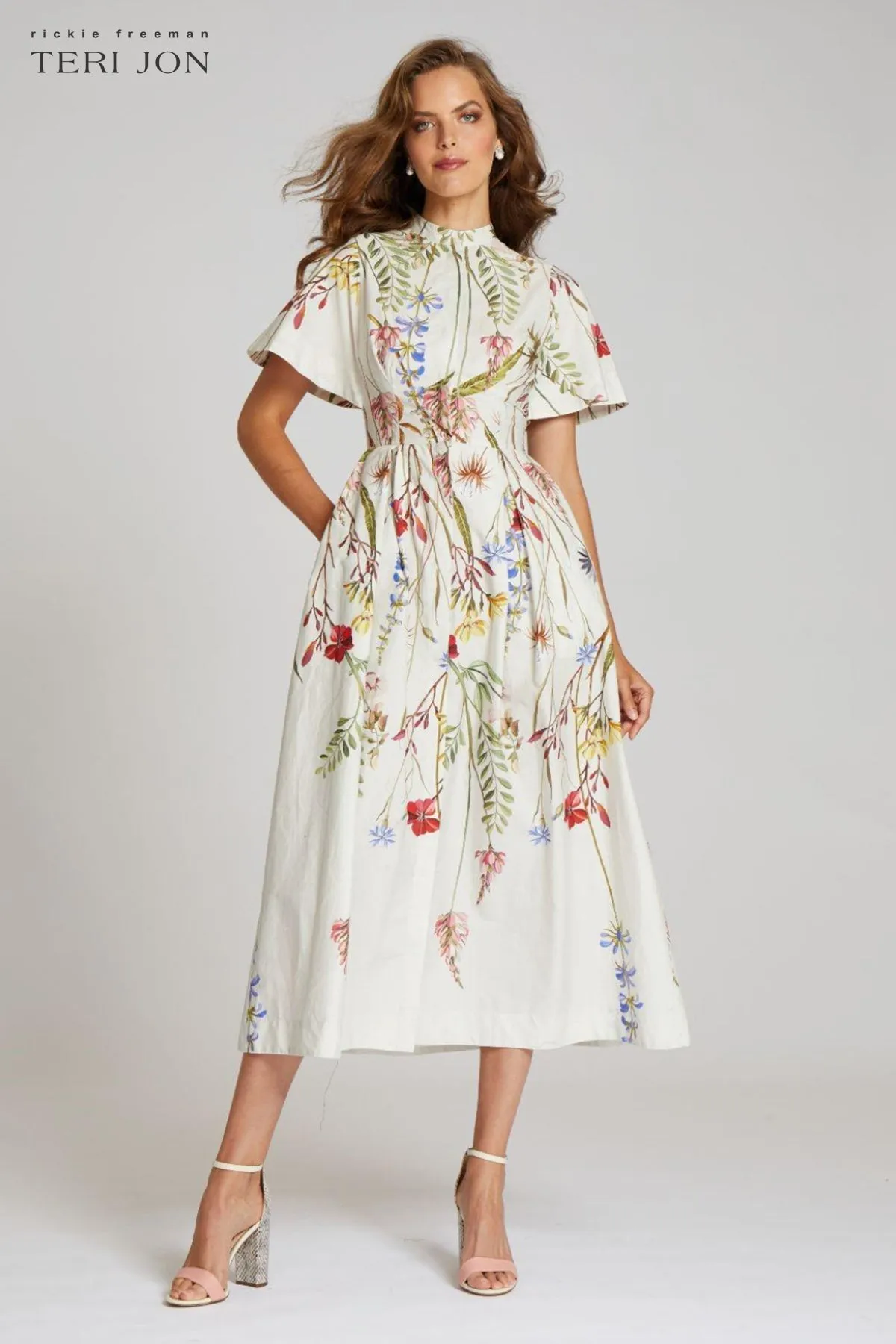 Cotton Floral Tea Length Dress sold by Teri Jon product image thumbnail 5