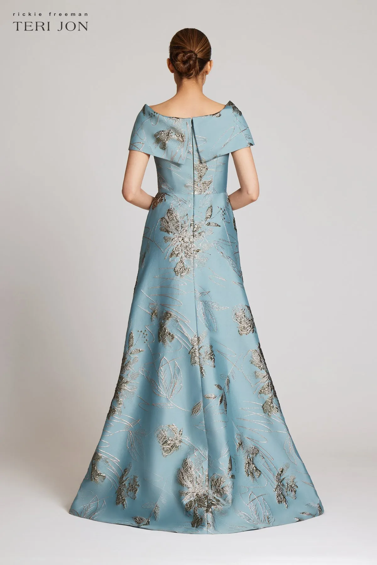 Off Shoulder Metallic Jacquard A Line Skirt Gown sold by Teri Jon product image thumbnail 5