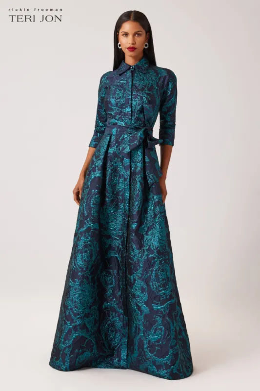 Metallic Jacquard Abstract Print Shirtdress sold by Teri Jon