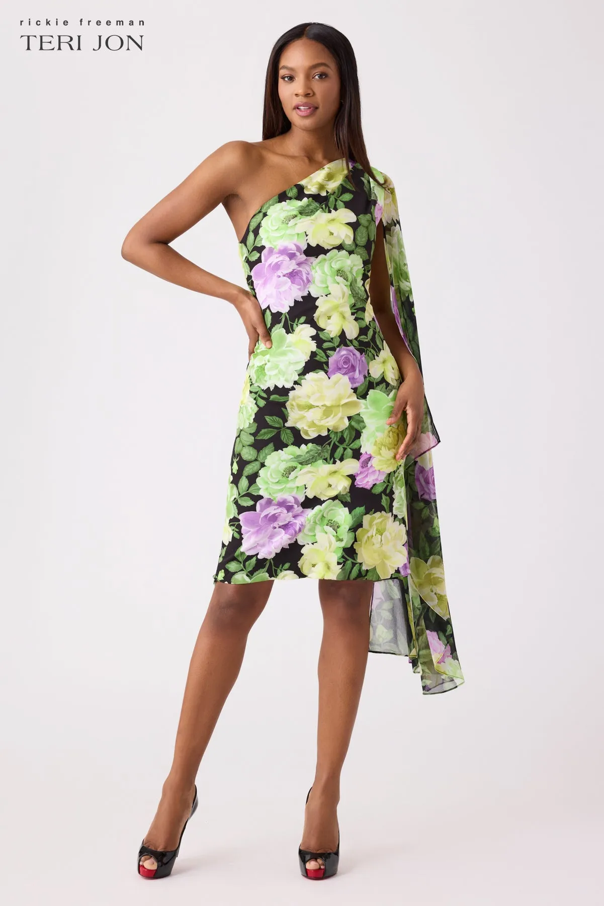 One Shoulder Fly Away Mini Dress sold by Teri Jon product image thumbnail 3