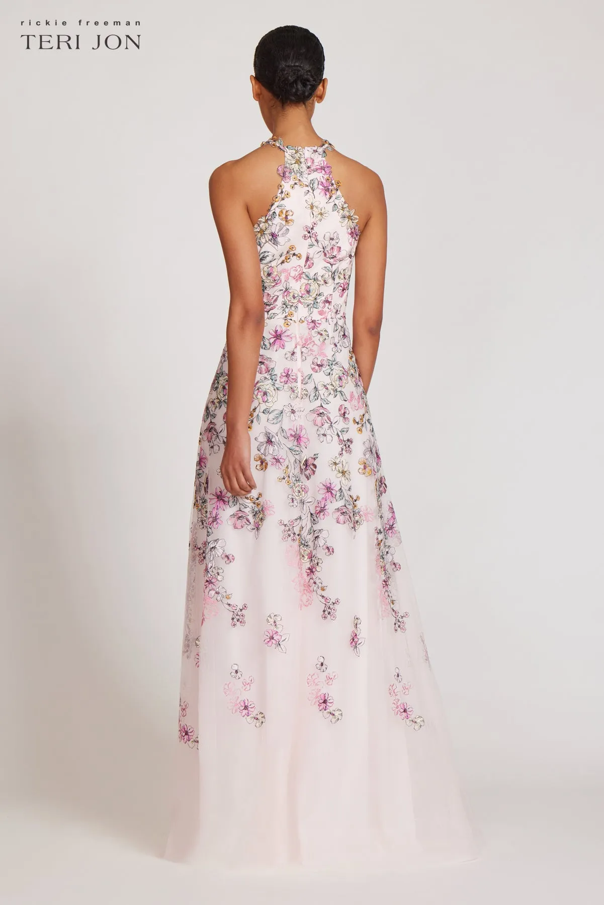 Tulle Floral Halter Gown sold by Teri Jon product image thumbnail 4