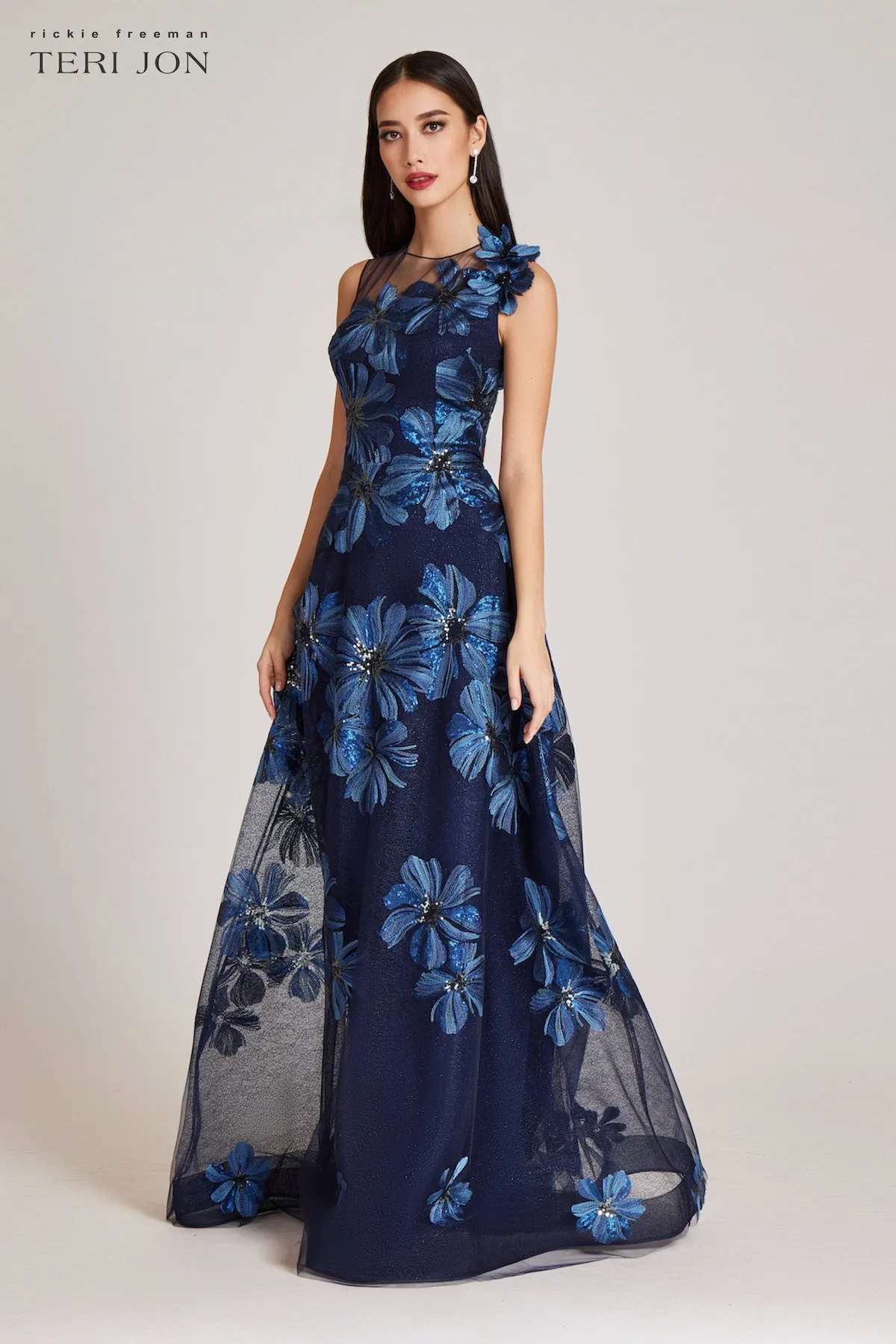 Floral Embroidered Tulle Gown With 3D Flower sold by Teri Jon product image thumbnail 3