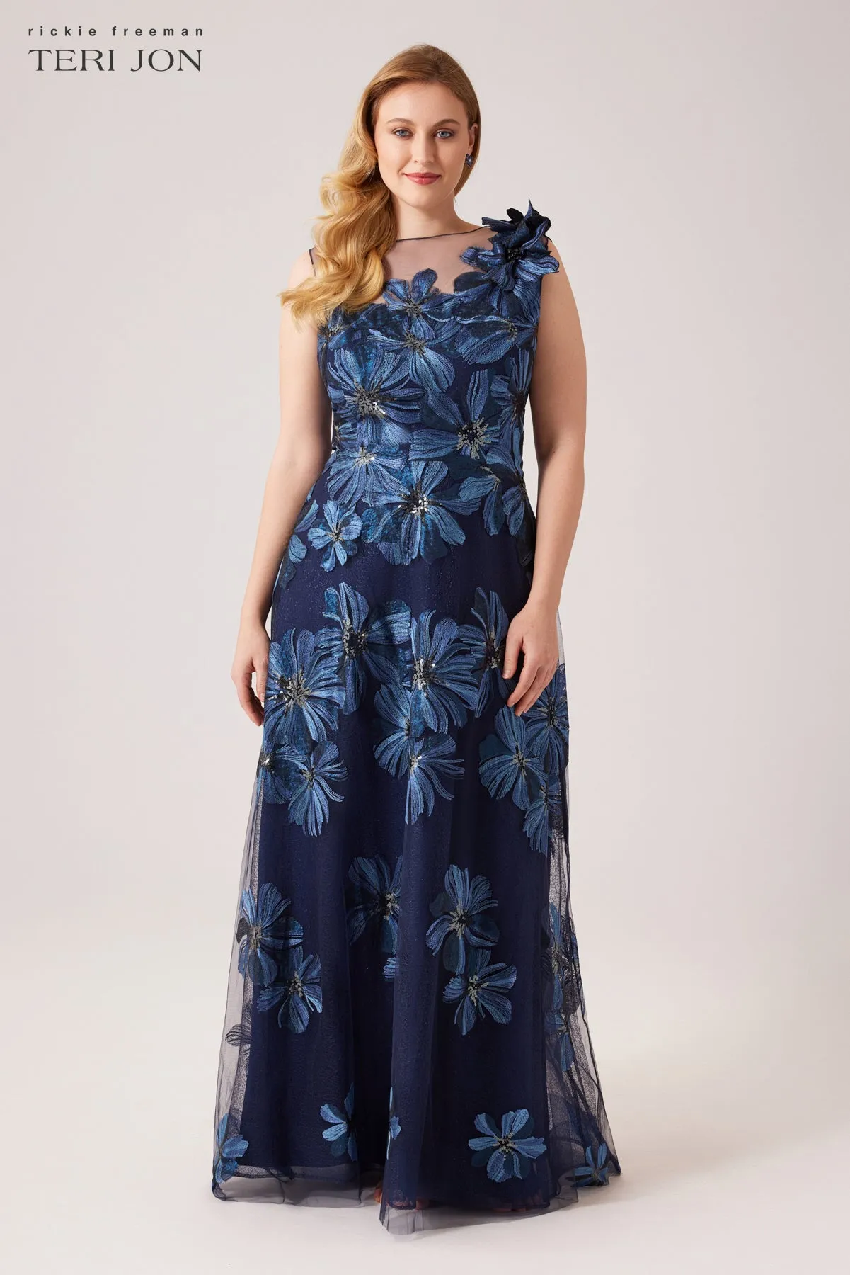 Floral Embroidered Tulle Gown With 3D Flower sold by Teri Jon product image thumbnail 2