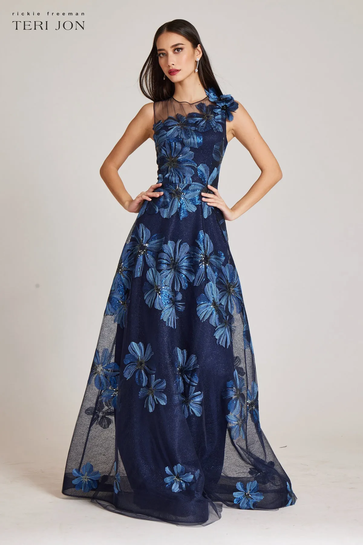 Floral Embroidered Tulle Gown With 3D Flower sold by Teri Jon product image thumbnail 5