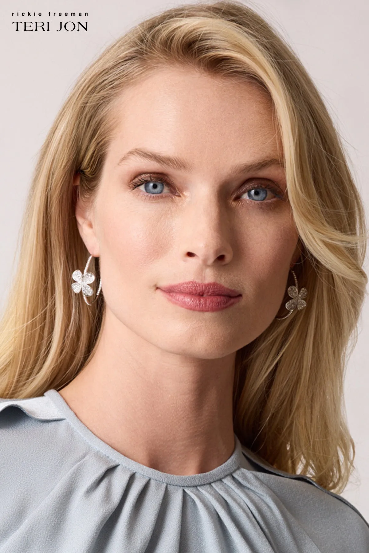 Rhinestone Flower Hoop Earrings sold by Teri Jon product image thumbnail 5