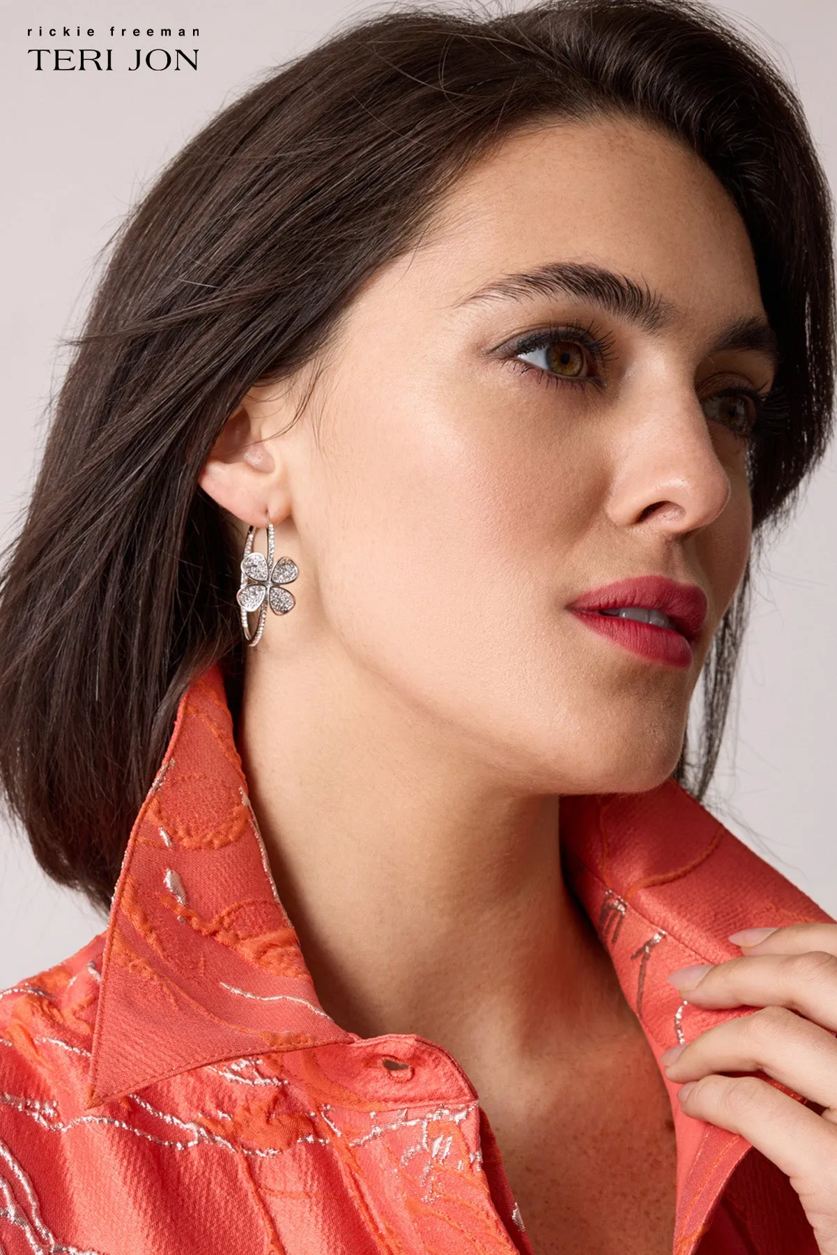 Rhinestone Flower Hoop Earrings sold by Teri Jon product image thumbnail 3