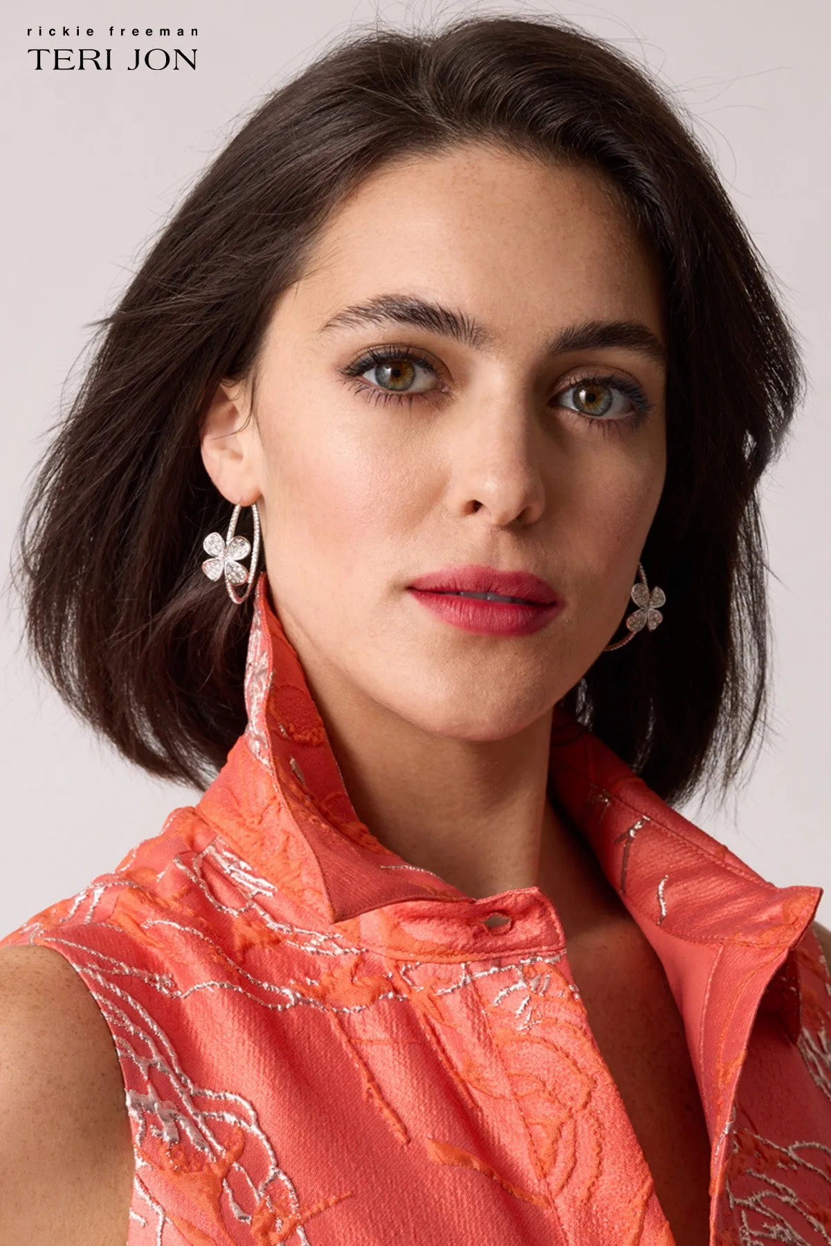 Rhinestone Flower Hoop Earrings sold by Teri Jon product image thumbnail 4