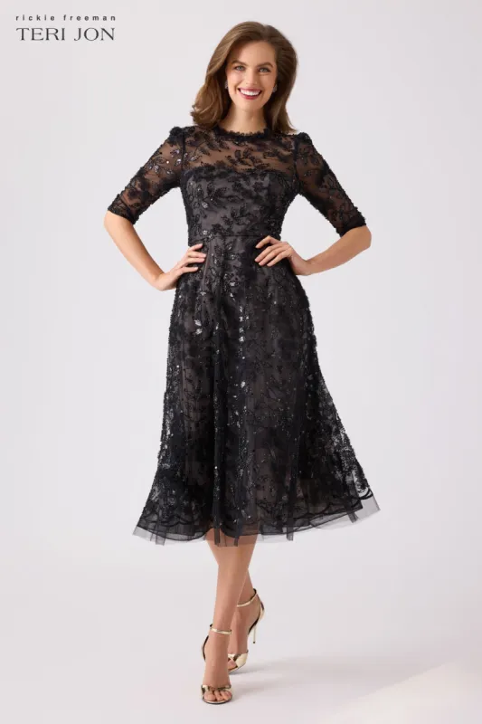 Formal Beaded Tulle Midi Dress sold by Teri Jon