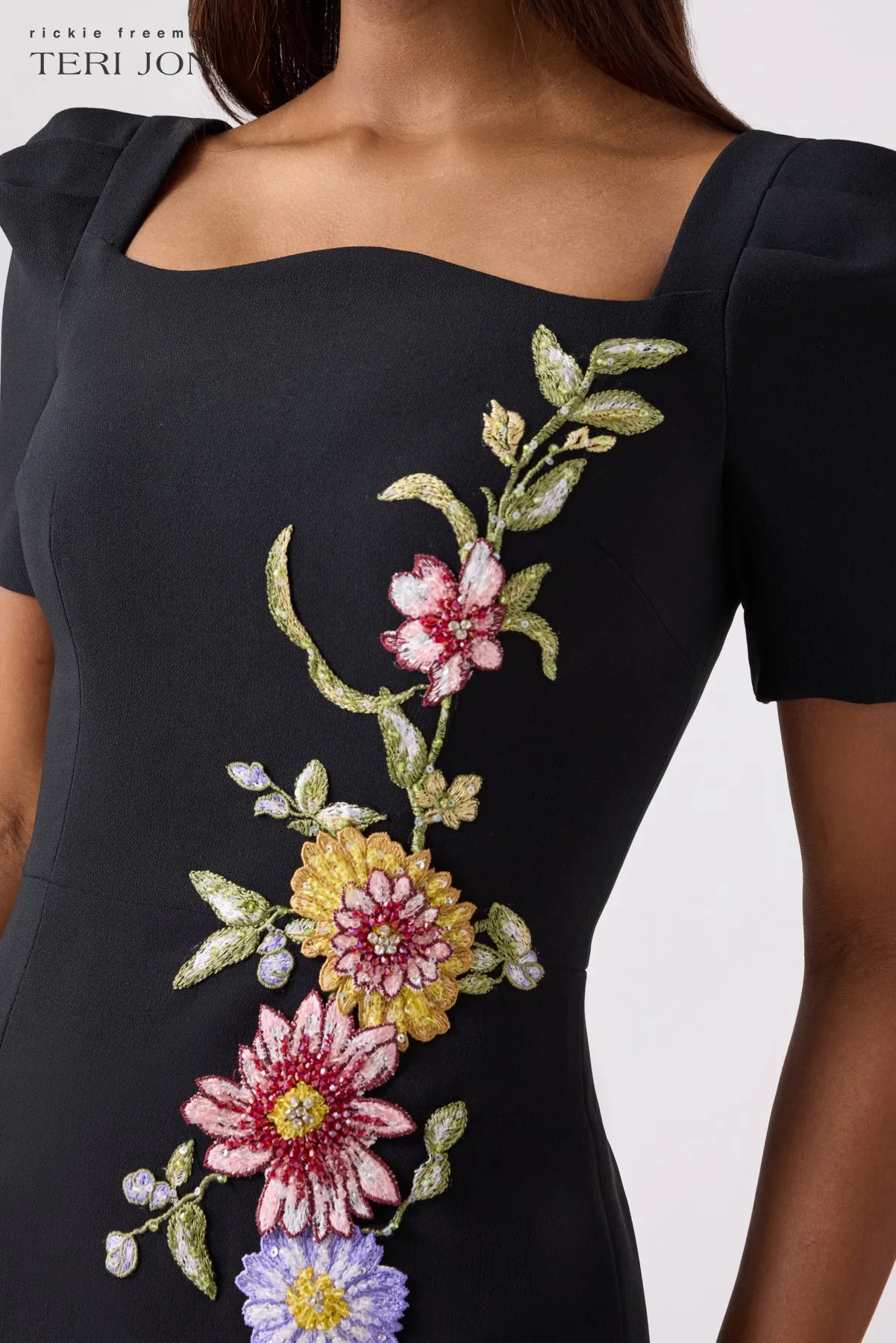 Crepe Embroidered Form Fitting Mini Dress sold by Teri Jon product image thumbnail 3