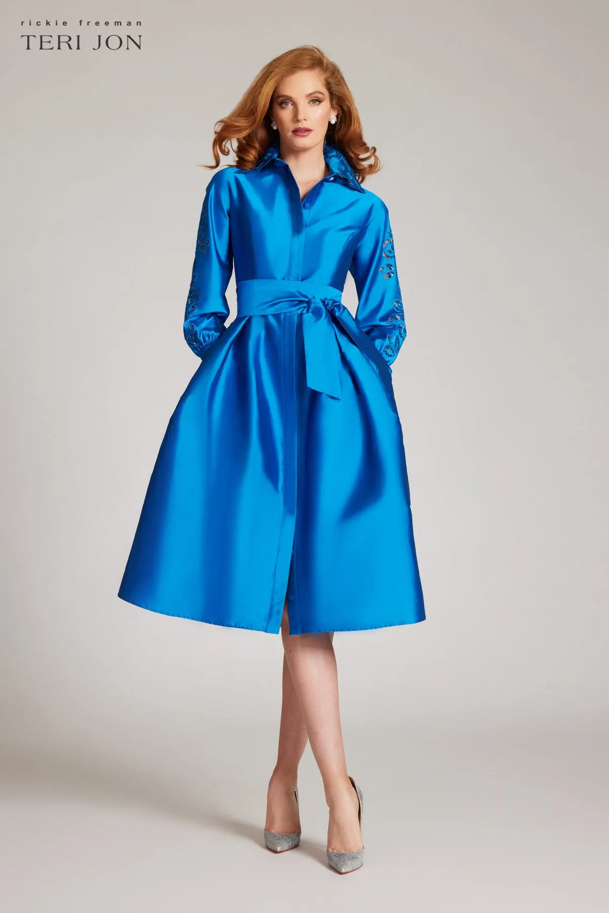 Taffeta Eyelet Collar and Sleeve Shirt Dress sold by Teri Jon product image thumbnail 5