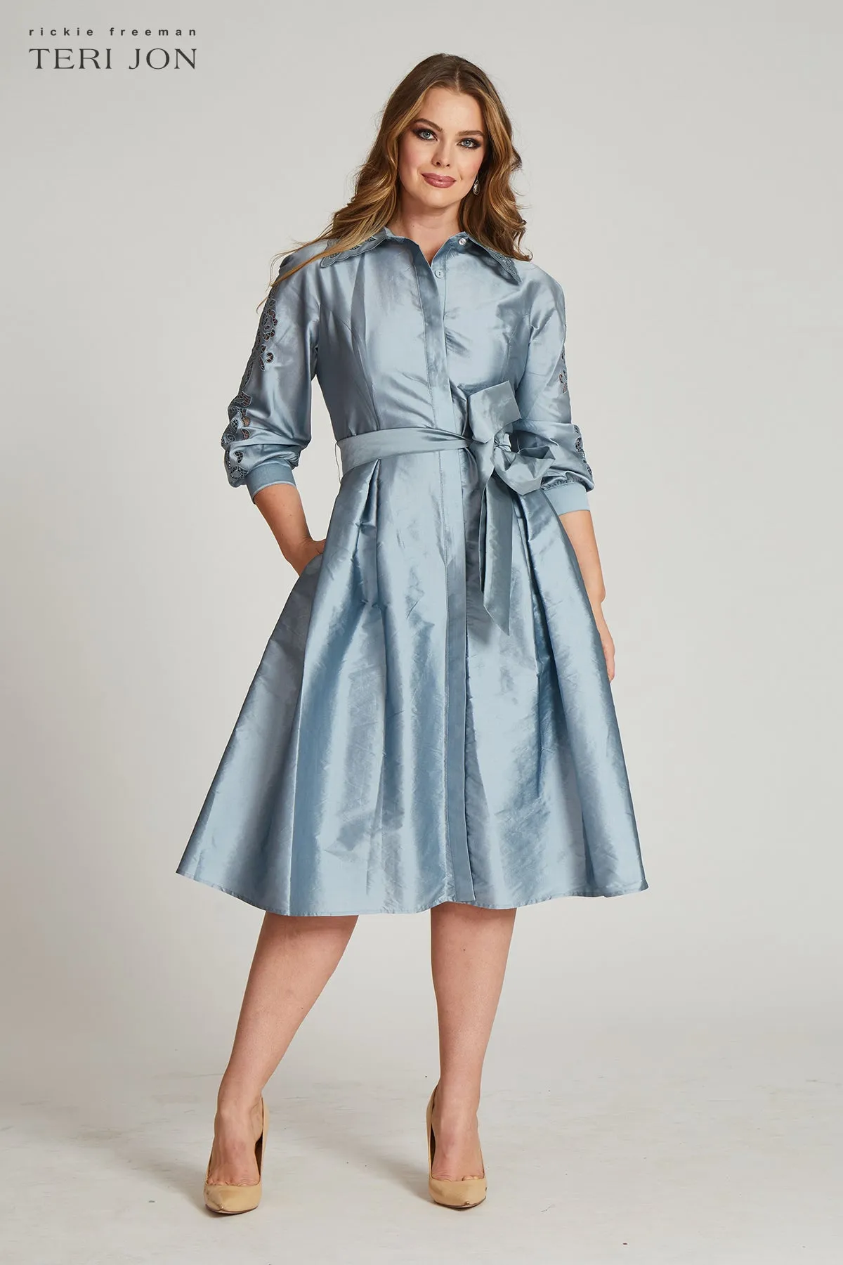 Taffeta Eyelet Collar and Sleeve Shirt Dress sold by Teri Jon product image thumbnail 2