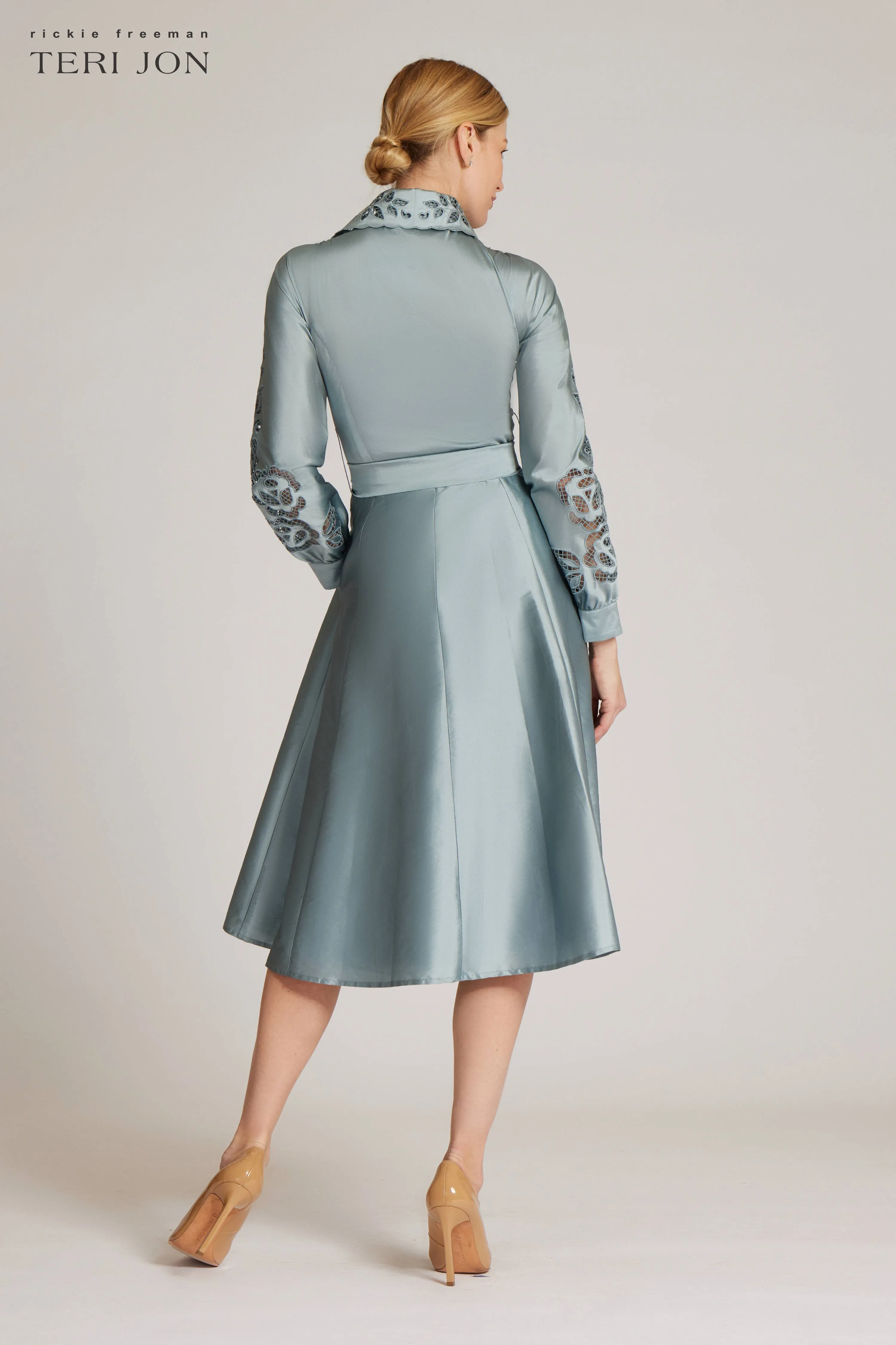 Taffeta Eyelet Collar and Sleeve Shirt Dress sold by Teri Jon product image thumbnail 4
